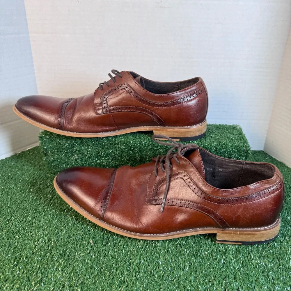 Stacy Adams Mens Brown Leather Cap Toe Brogue Derby Dress Shoes Size 13M